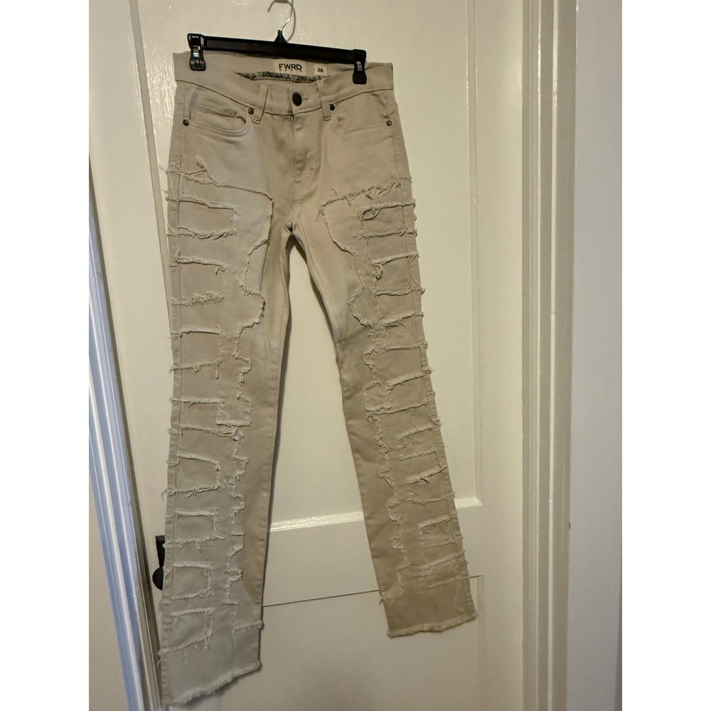 FWRD Denim Jeans Men 29 Cream Distressed Frayed Patchwork Streetwear